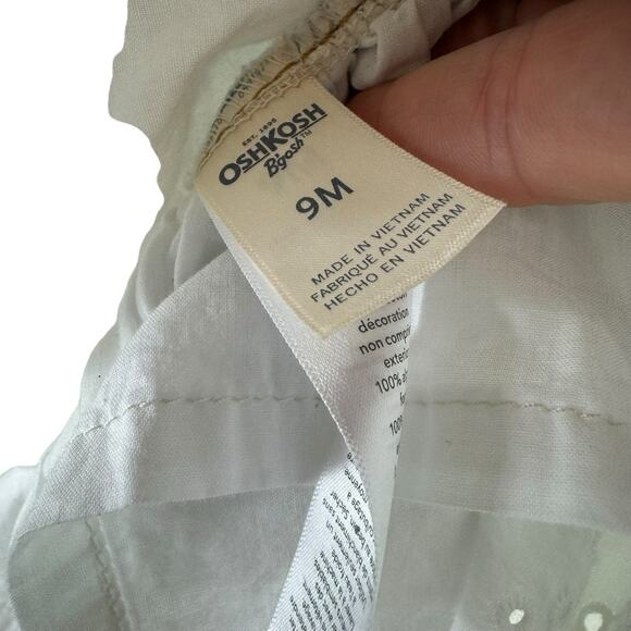 Oshkosh B'gosh 100% Cotton Denim White Eyelet Adjustable Strap Dress Size 9M - Picture 7 of 8